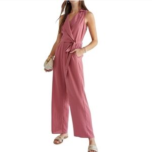 Audrey Parks by Francesca's Kelsey Utility Tie Waist Jumpsuit Pink